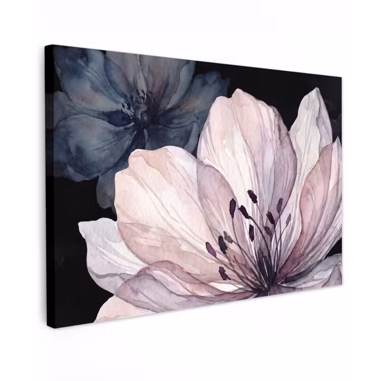 Buiten canvas - Bloemen - Aquarel - Modern - Roze - Donker — 1