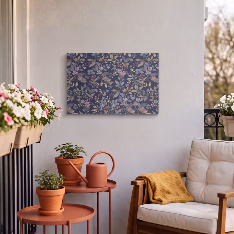 Buiten canvas - Bloemen - Bladeren - Patroon - Botanisch - Donkerblauw — 3