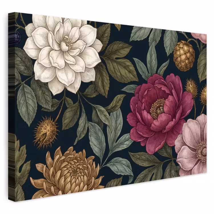Buiten canvas - Bloemen - Botanisch - Illustratie - Donker - Vintage — 1