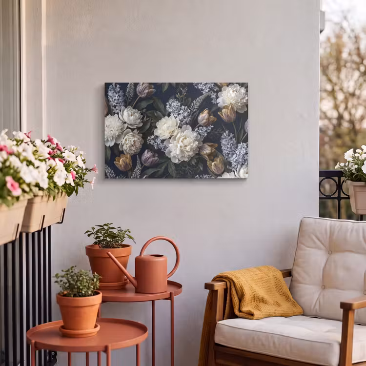 Buiten canvas - Bloemen - Donker - Elegant - Natuur - Wit — 4