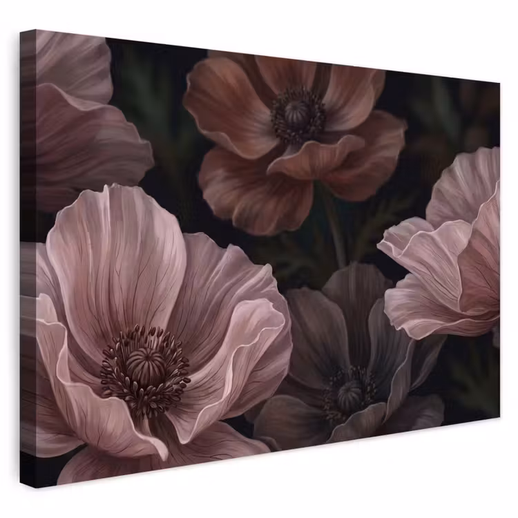 Buiten canvas - Bloemen - Natuur - Roze - Donker - Modern — 1