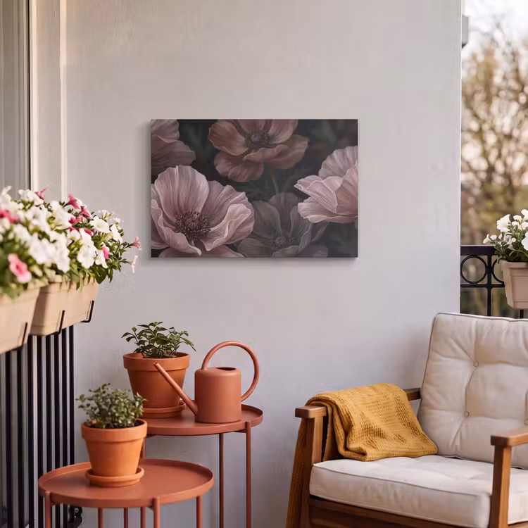Buiten canvas - Bloemen - Natuur - Roze - Donker - Modern — 4