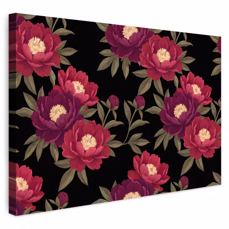 Buiten canvas - Bloemen - Patroon - Botanisch - Rood - Zwart — 1