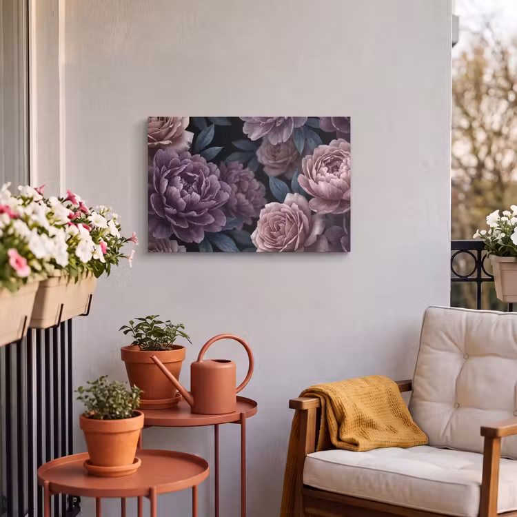 Buiten canvas - Bloemen - Patroon - Donker - Botanisch - Paars — 4
