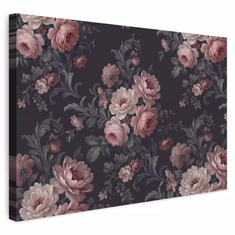 Buiten canvas - Bloemen - Patroon - Sierlijk - Roze - Donker — 1