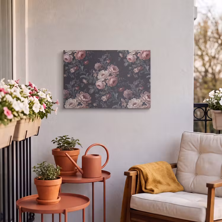 Buiten canvas - Bloemen - Patroon - Sierlijk - Roze - Donker — 3