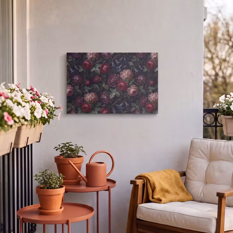 Buiten canvas - Bloemen - Rood - Klassiek - Donker - Patroon — 3