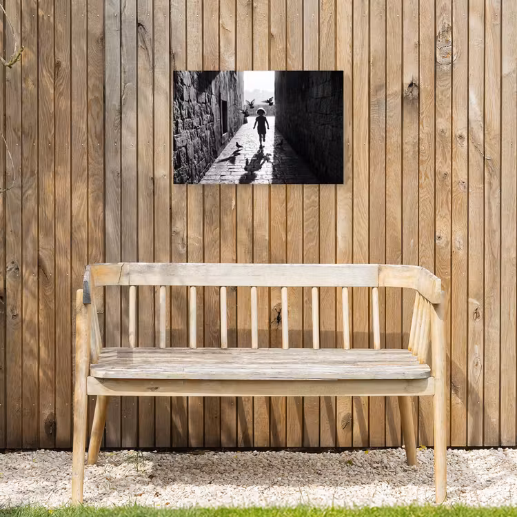 Buiten canvas - Kind - Vogel - Straat - Zwart-wit - Spelen — 3