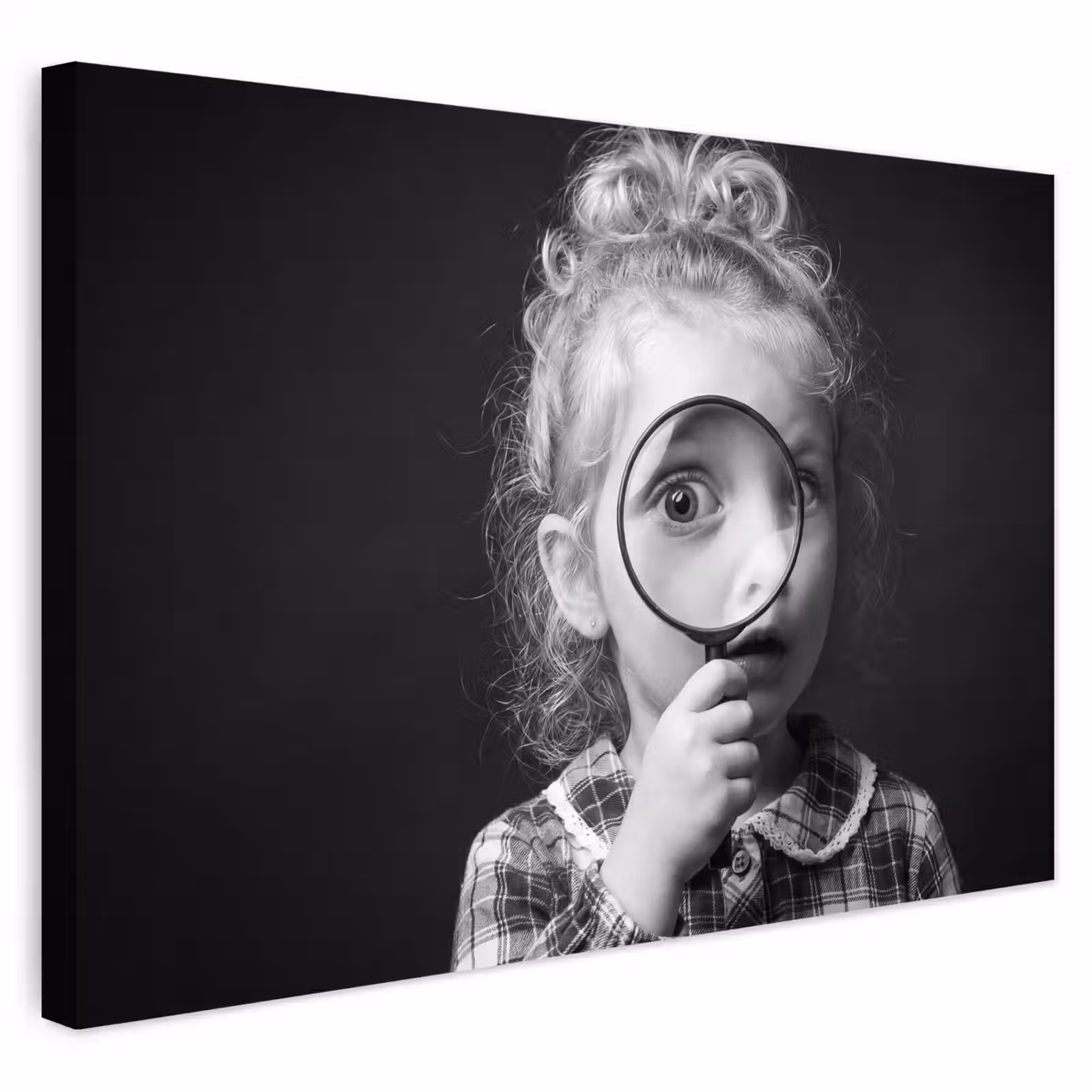 Buiten canvas - Kind - Vergrootglas - Portret - Zwart-wit — 1