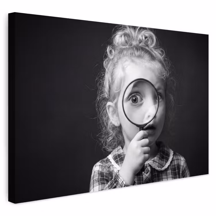 Buiten canvas - Kind - Vergrootglas - Portret - Zwart-wit — 1