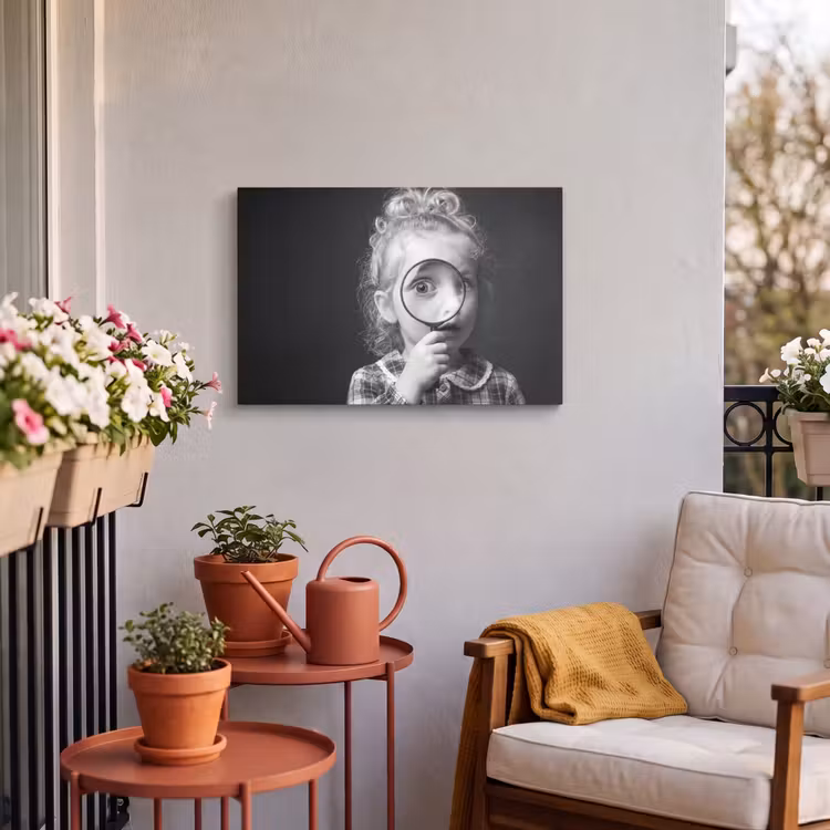 Buiten canvas - Kind - Vergrootglas - Portret - Zwart-wit — 4
