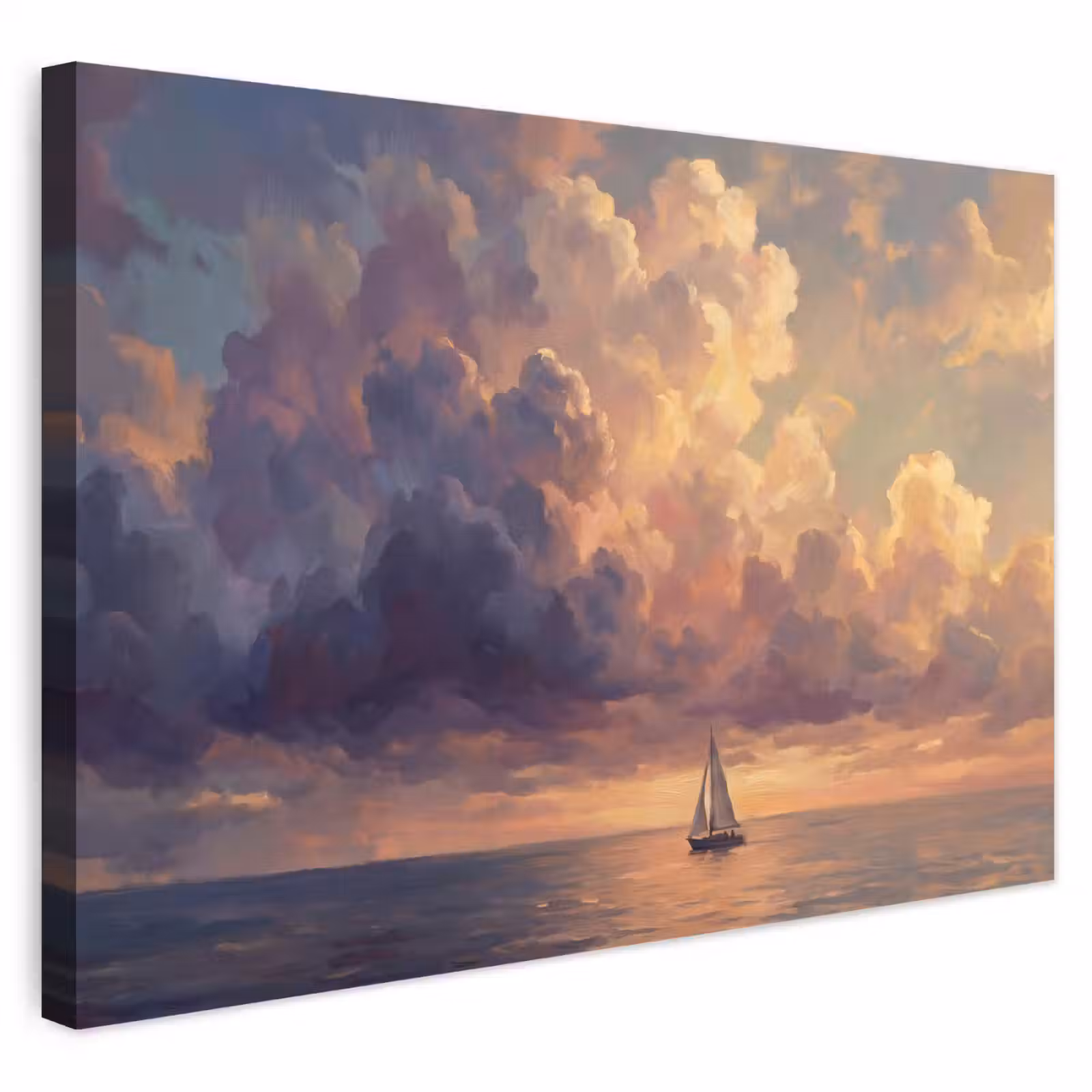 Buiten canvas - Boot - Zonsondergang - Zee - Natuur - Goud — 1