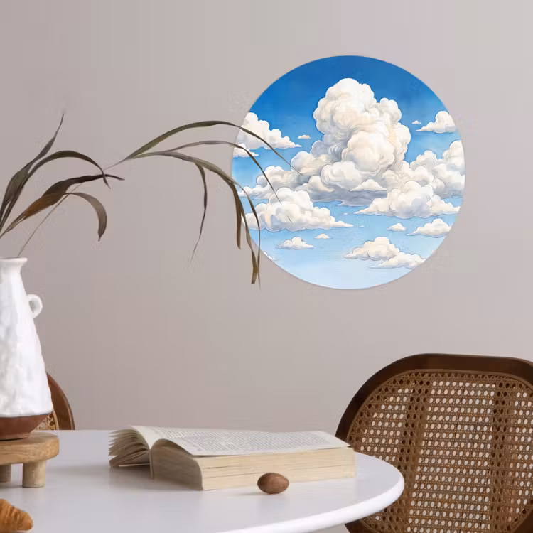 Behangcirkel - Wolken - Blauwe lucht - Natuur - Modern - Wit — 4
