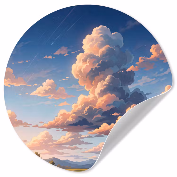 Behangcirkel - Wolken - Daghemel - Natuur - Illustratie - Oranje — 1