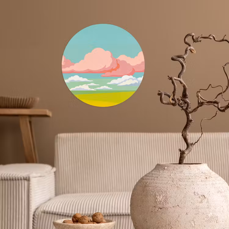 Behangcirkel - Wolken - Roze - Natuur - Modern - Pastel — 2