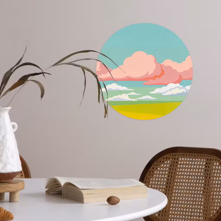 Behangcirkel - Wolken - Roze - Natuur - Modern - Pastel — 4