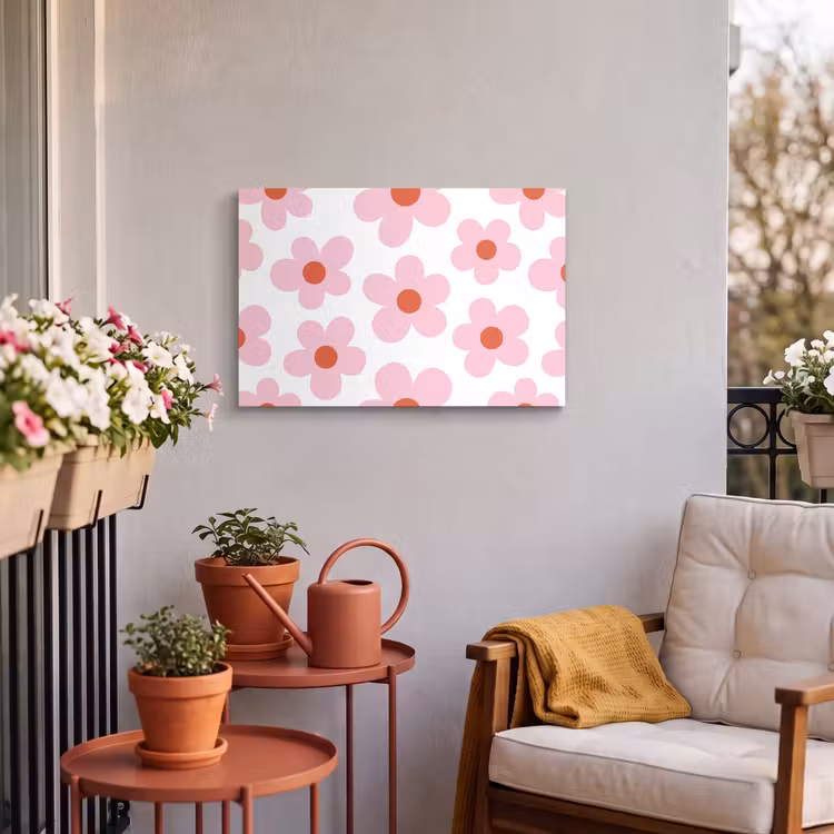 Buiten canvas - Bloemen - Patroon - Modern - Roze - Wit — 4