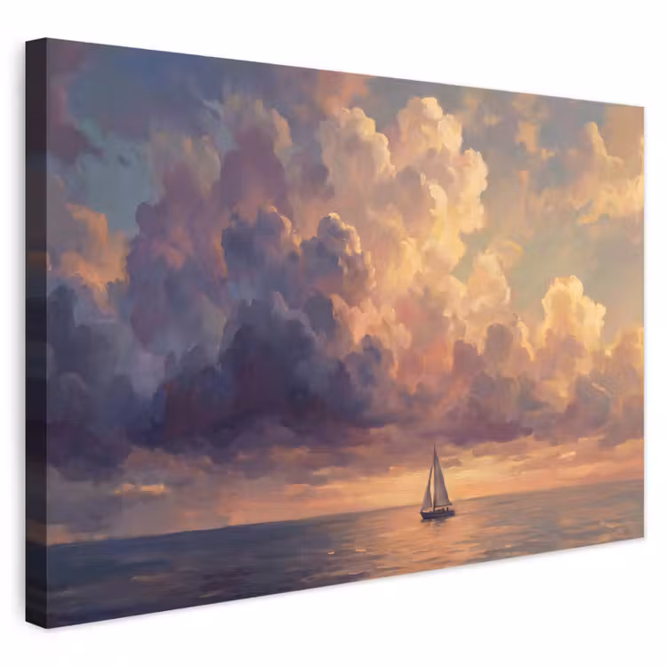 Buiten canvas - Boot - Zonsondergang - Zee - Natuur - Goud — 1