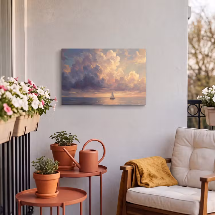Buiten canvas - Boot - Zonsondergang - Zee - Natuur - Goud — 4