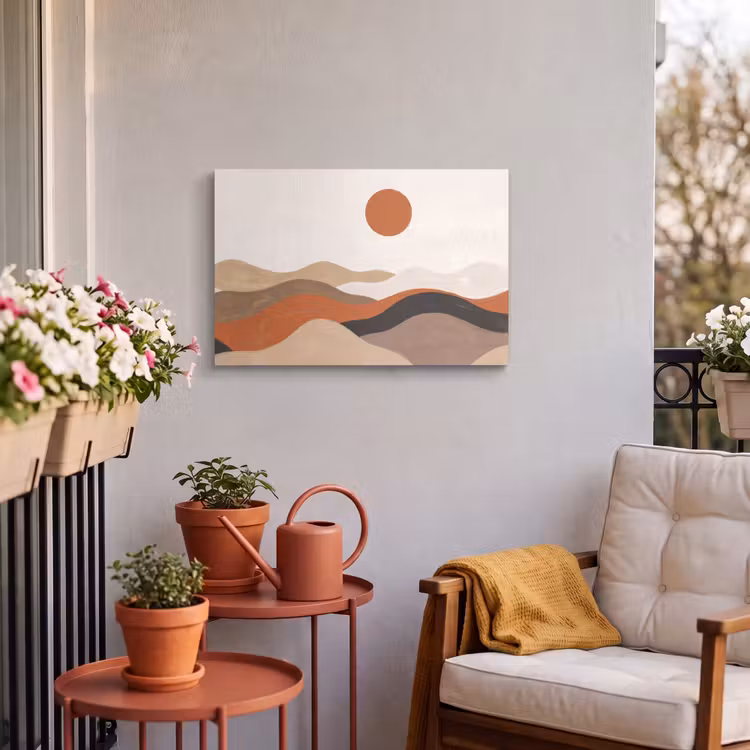 Buiten canvas - Landschap - Heuvels - Zon - Abstract - Oranje — 4