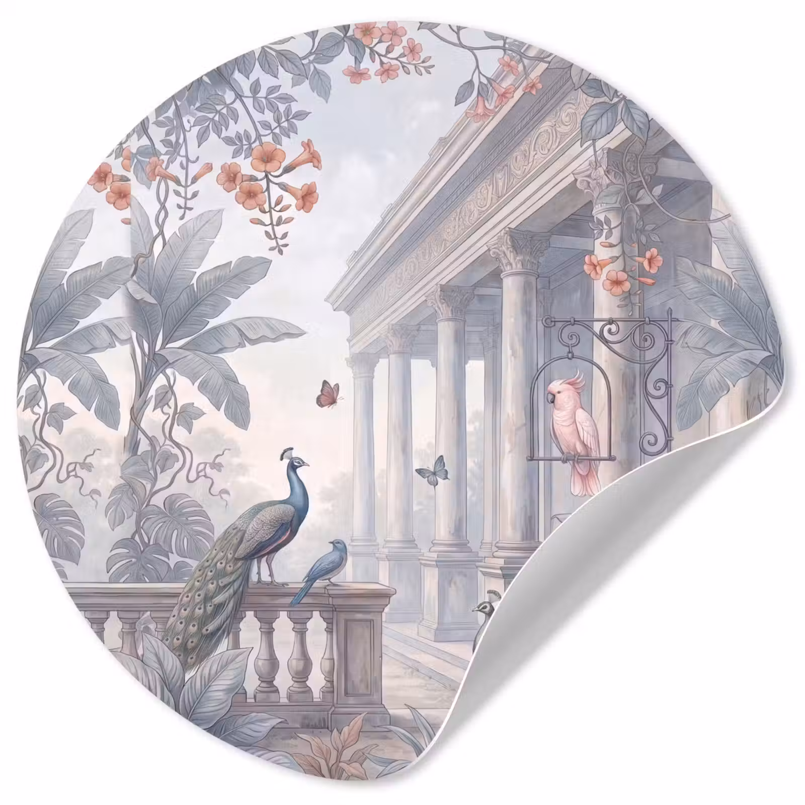 Behangcirkel - Vogel - Pauw - Architectuur - Klassiek - Groen — 1