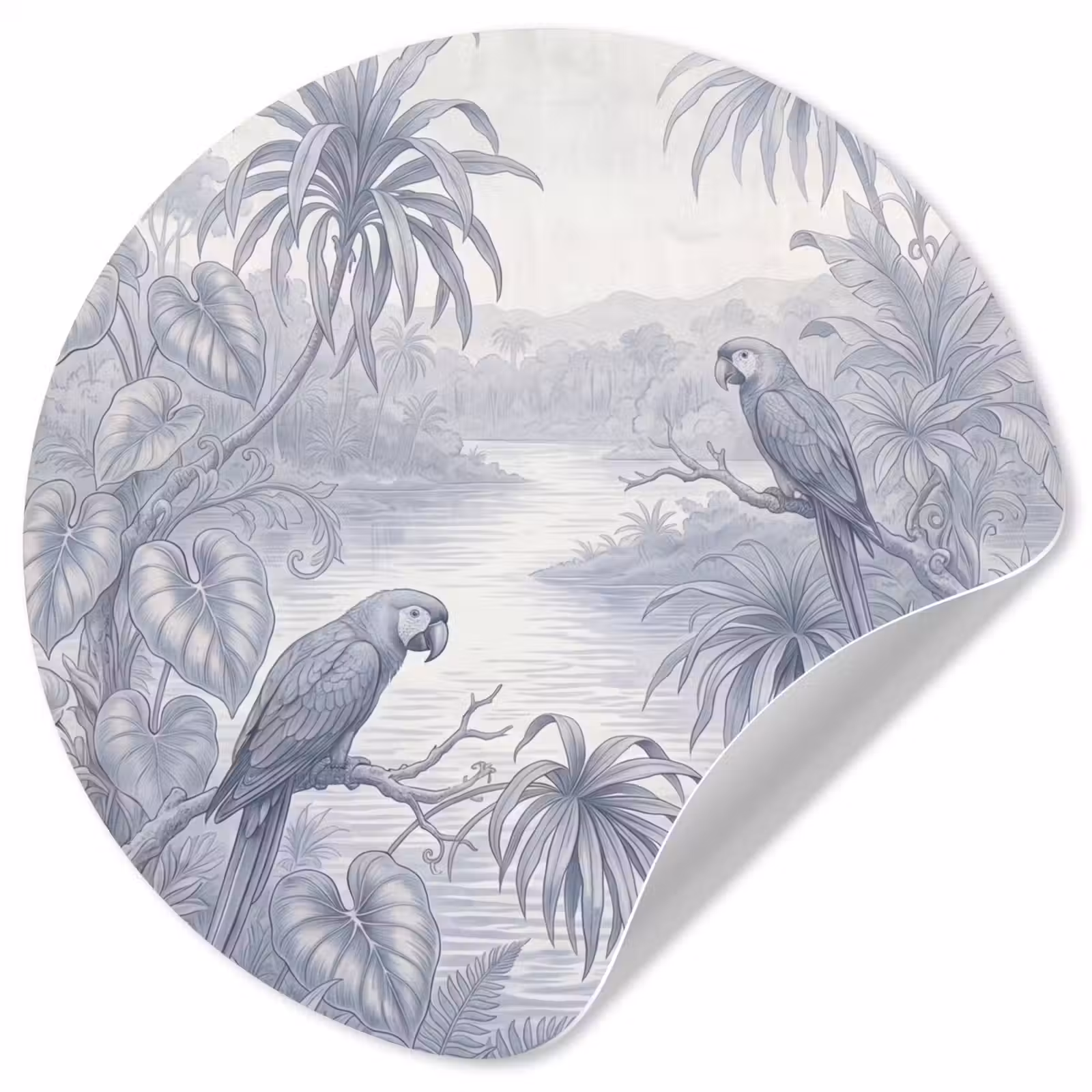 Behangcirkel - Vogel - Rivier - Tropisch - Illustratie - Blauw — 1