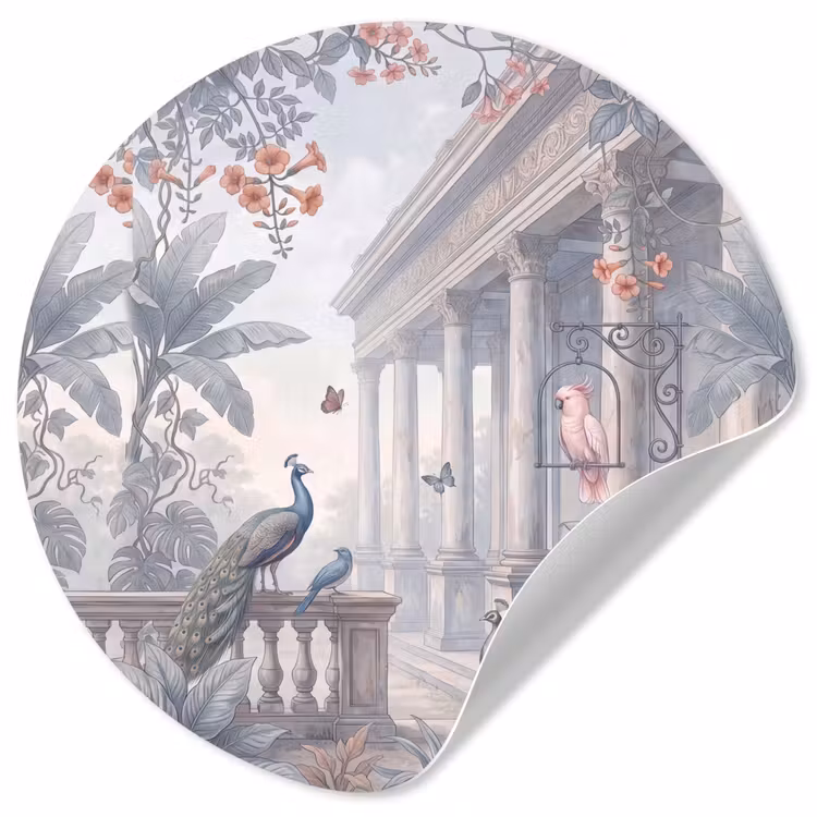 Behangcirkel - Vogel - Pauw - Architectuur - Klassiek - Groen — 1