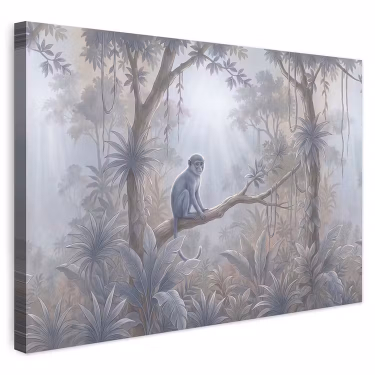 Buiten canvas - Aap - Boom - Jungle - Natuur - Grijs — 1