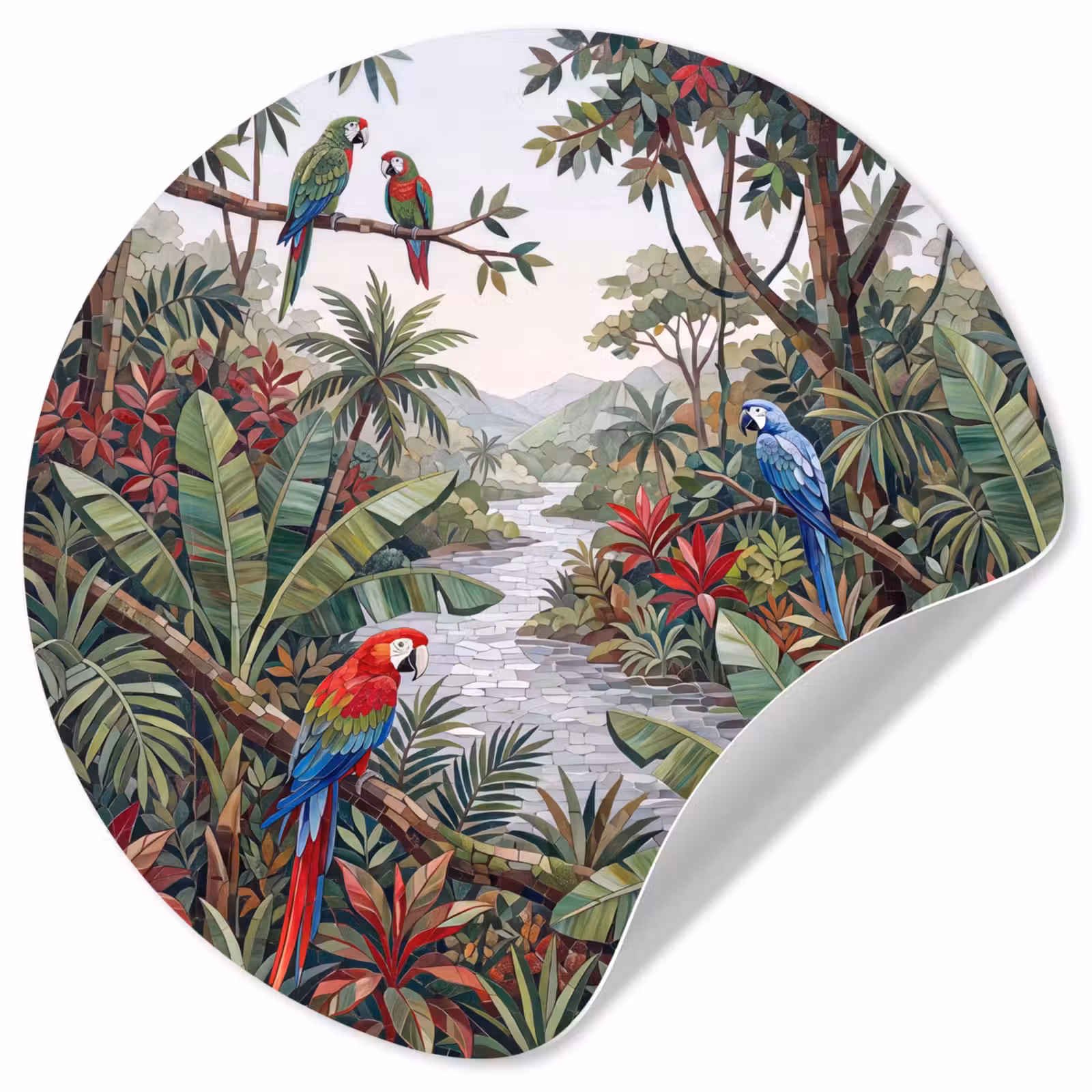 Behangcirkel - Vogel - Jungle - Natuur - Mozaïek - Groen — 1
