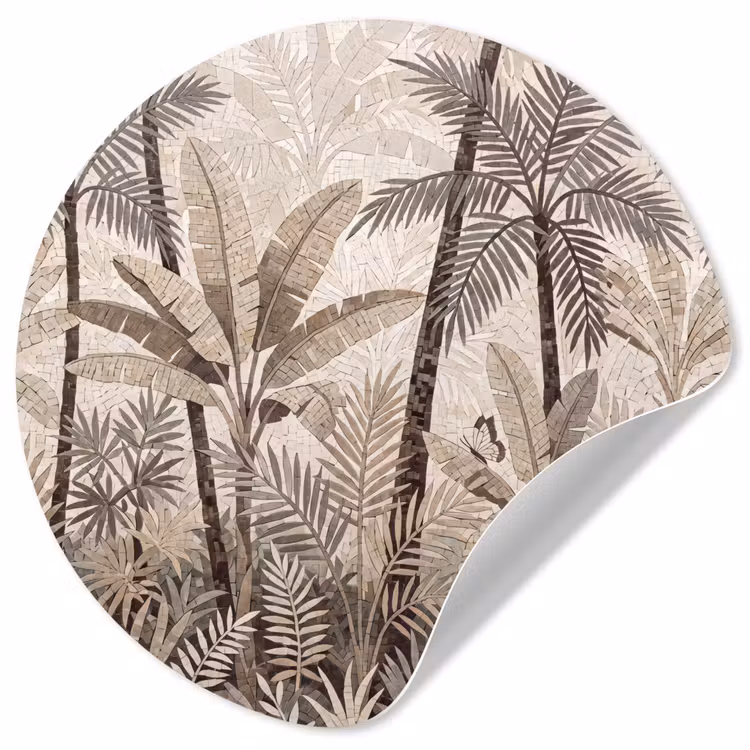 Behangcirkel - Natuur - Bladeren - Landschap - Mozaïek - Beige — 1