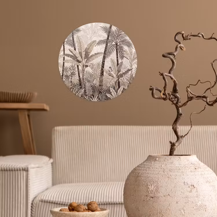 Behangcirkel - Natuur - Bladeren - Landschap - Mozaïek - Beige — 2