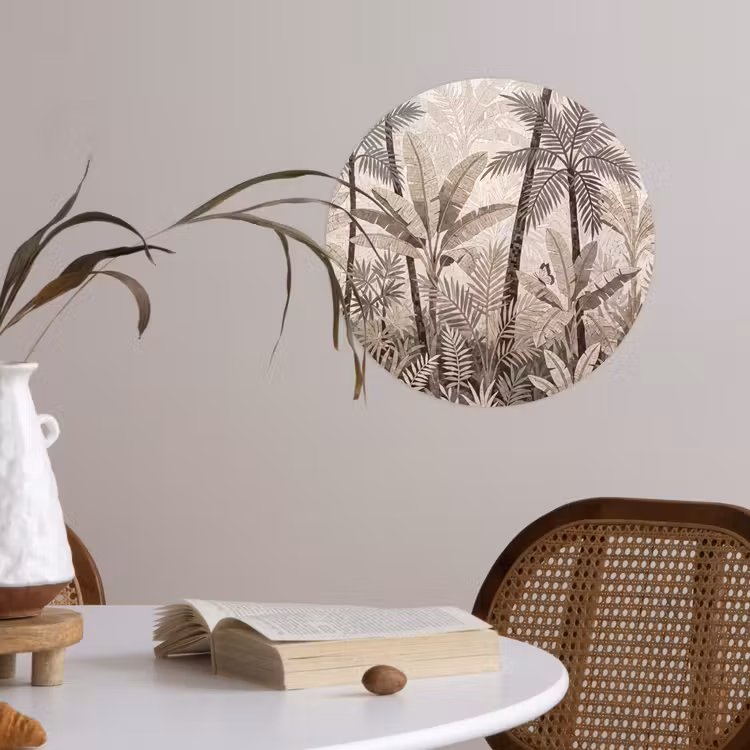 Behangcirkel - Natuur - Bladeren - Landschap - Mozaïek - Beige — 4