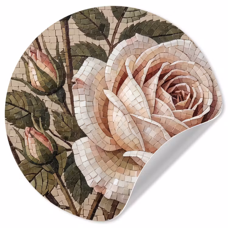 Behangcirkel - Roos - Mozaïek - Bloemen - Klassiek - Beige — 1