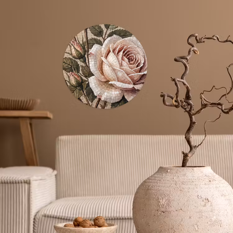Behangcirkel - Roos - Mozaïek - Bloemen - Klassiek - Beige — 2