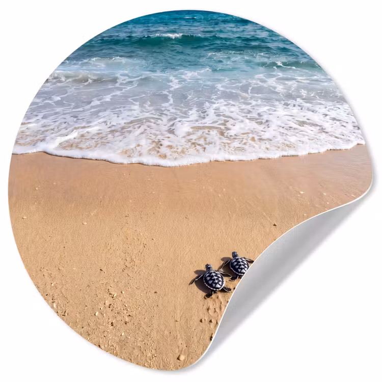Behangcirkel - Schildpad - Jong - Strand - Oceaan - Blauw — 1
