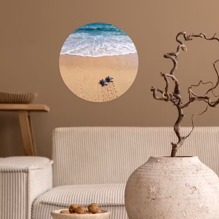 Behangcirkel - Schildpad - Jong - Strand - Oceaan - Blauw — 2
