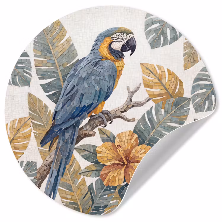 Behangcirkel - Vogel - Tak - Natuur - Mozaïek - Blauw — 1