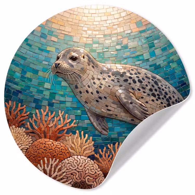Behangcirkel - Zeehond - Mozaïek - Onderwater - Dieren - Blauw — 1