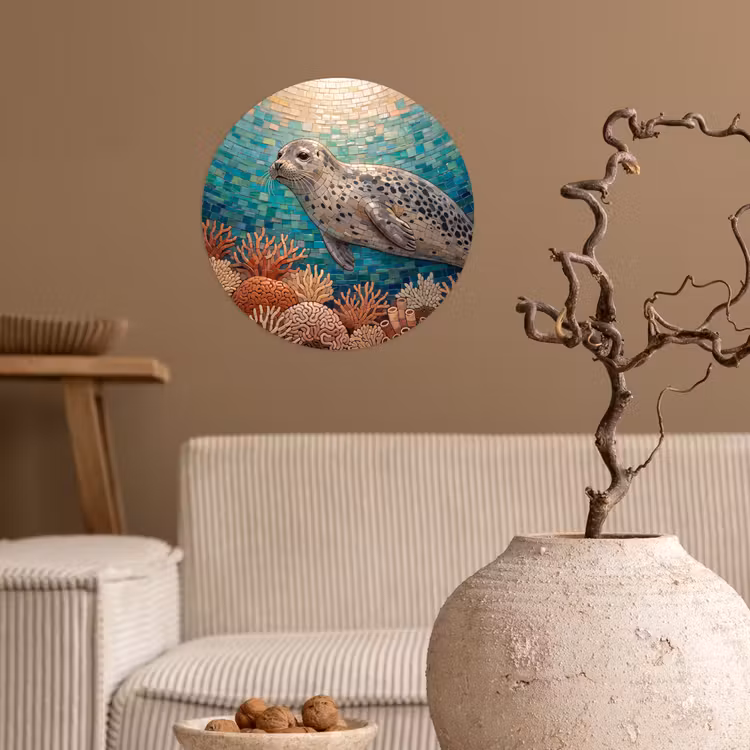 Behangcirkel - Zeehond - Mozaïek - Onderwater - Dieren - Blauw — 2