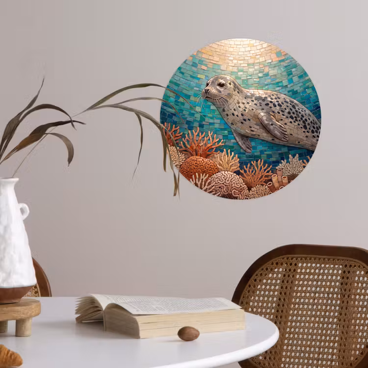 Behangcirkel - Zeehond - Mozaïek - Onderwater - Dieren - Blauw — 4
