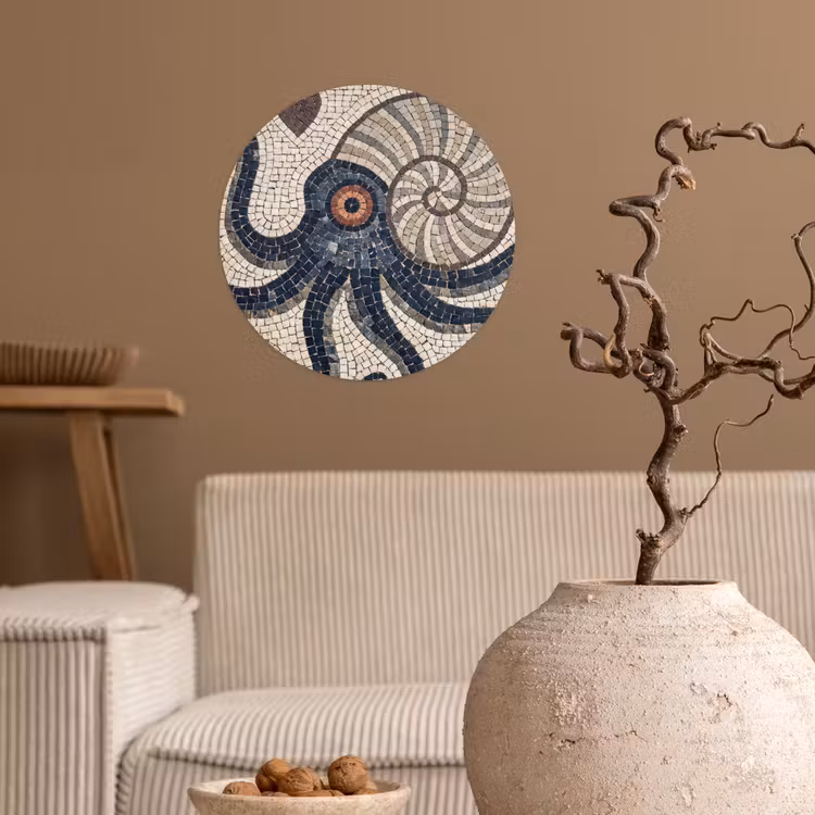 Behangcirkel - Zeeleven - Mozaïek - Kunst - Vintage - Beige — 2