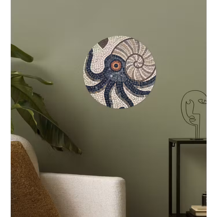 Behangcirkel - Zeeleven - Mozaïek - Kunst - Vintage - Beige — 3