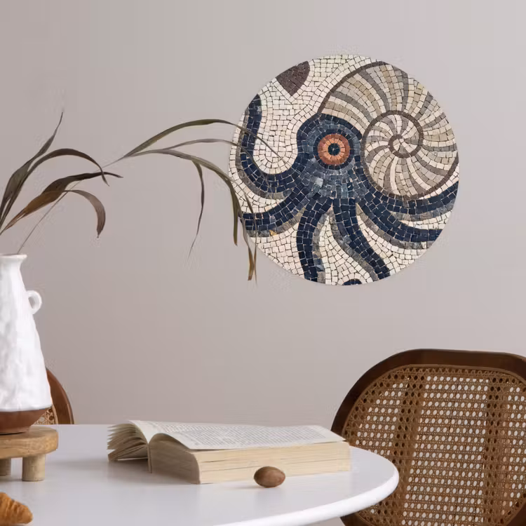 Behangcirkel - Zeeleven - Mozaïek - Kunst - Vintage - Beige — 4