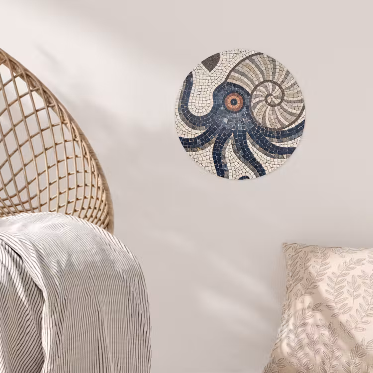 Behangcirkel - Zeeleven - Mozaïek - Kunst - Vintage - Beige — 5