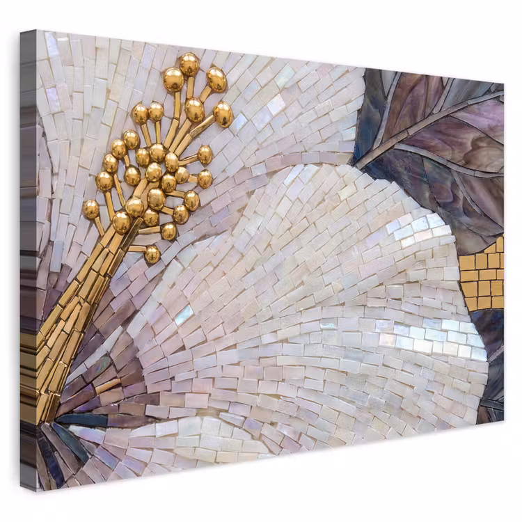 Buiten canvas - Bloemen - Mozaïek - Kunst - Modern - Goud — 1