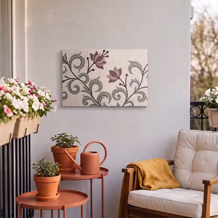 Buiten canvas - Bloemen - Mozaïek - Patroon - Abstract - Groen — 3