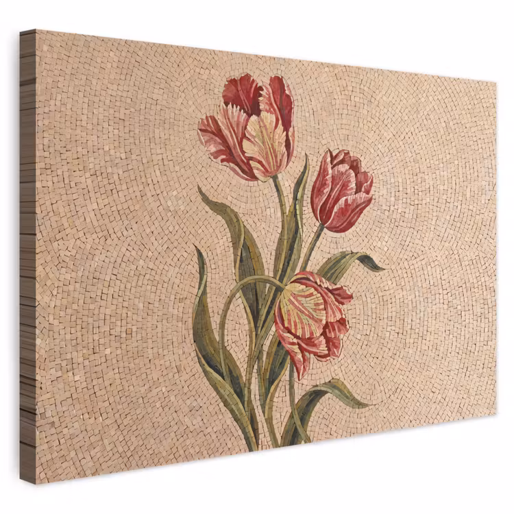 Buiten canvas - Bloemen - Mozaïek - Rood - Groen - Kunst — 1