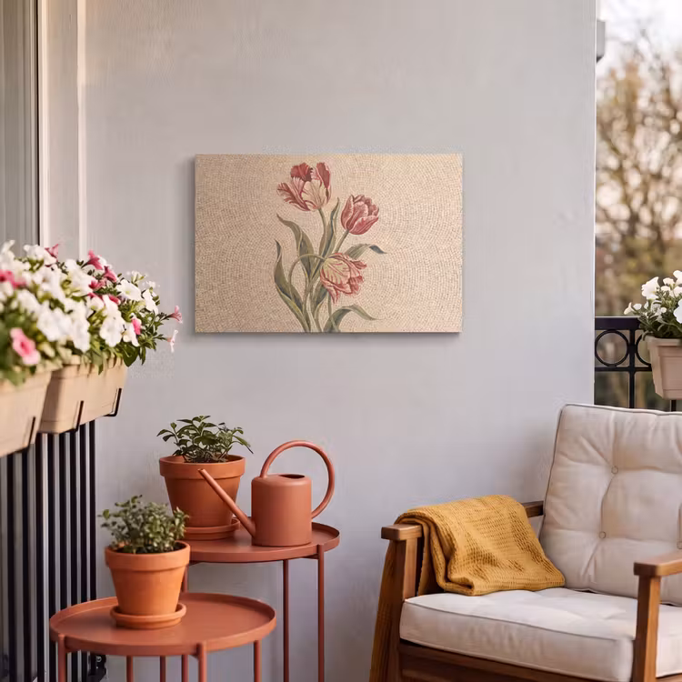 Buiten canvas - Bloemen - Mozaïek - Rood - Groen - Kunst — 4