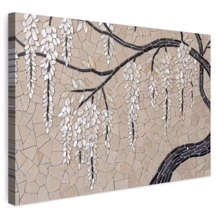 Buiten canvas - Boom - Bloemen - Mozaïek - Kunst - Wit — 1