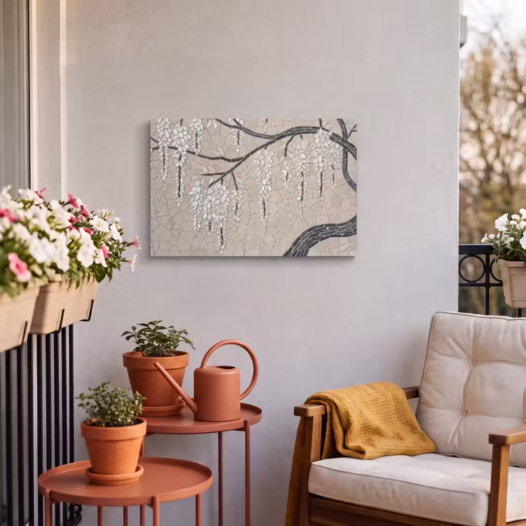 Buiten canvas - Boom - Bloemen - Mozaïek - Kunst - Wit — 4